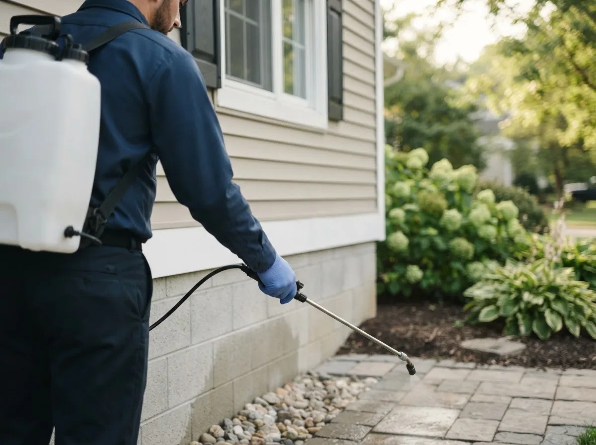 Pest control technician inspecting a home in Garner, KY